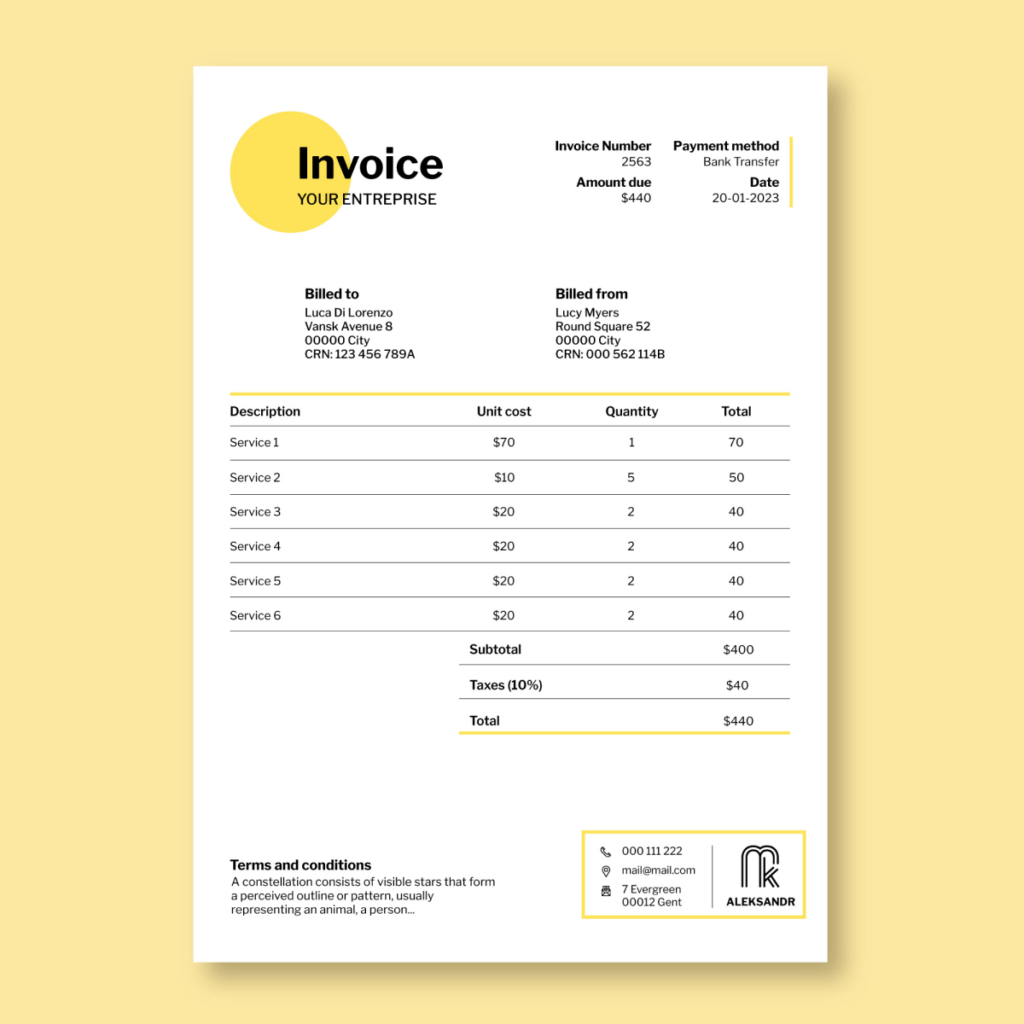 Example of an invoice