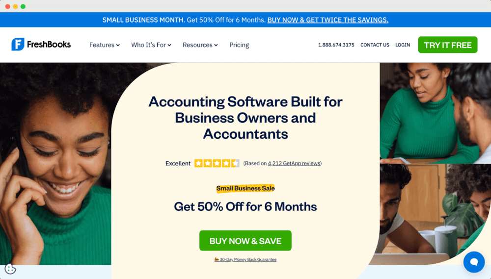 Freshbooks Hero section