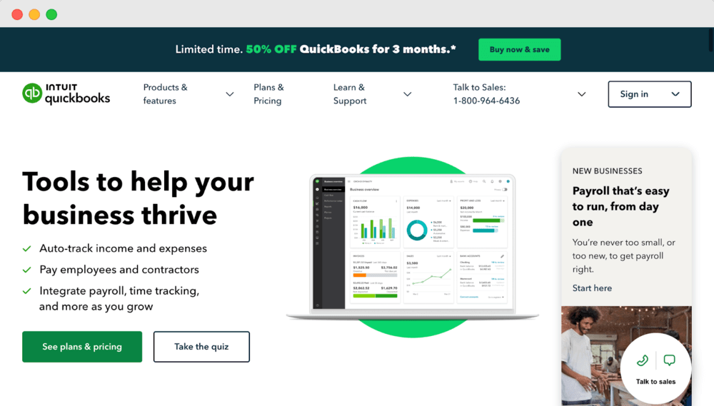 Quickbooks Hero section